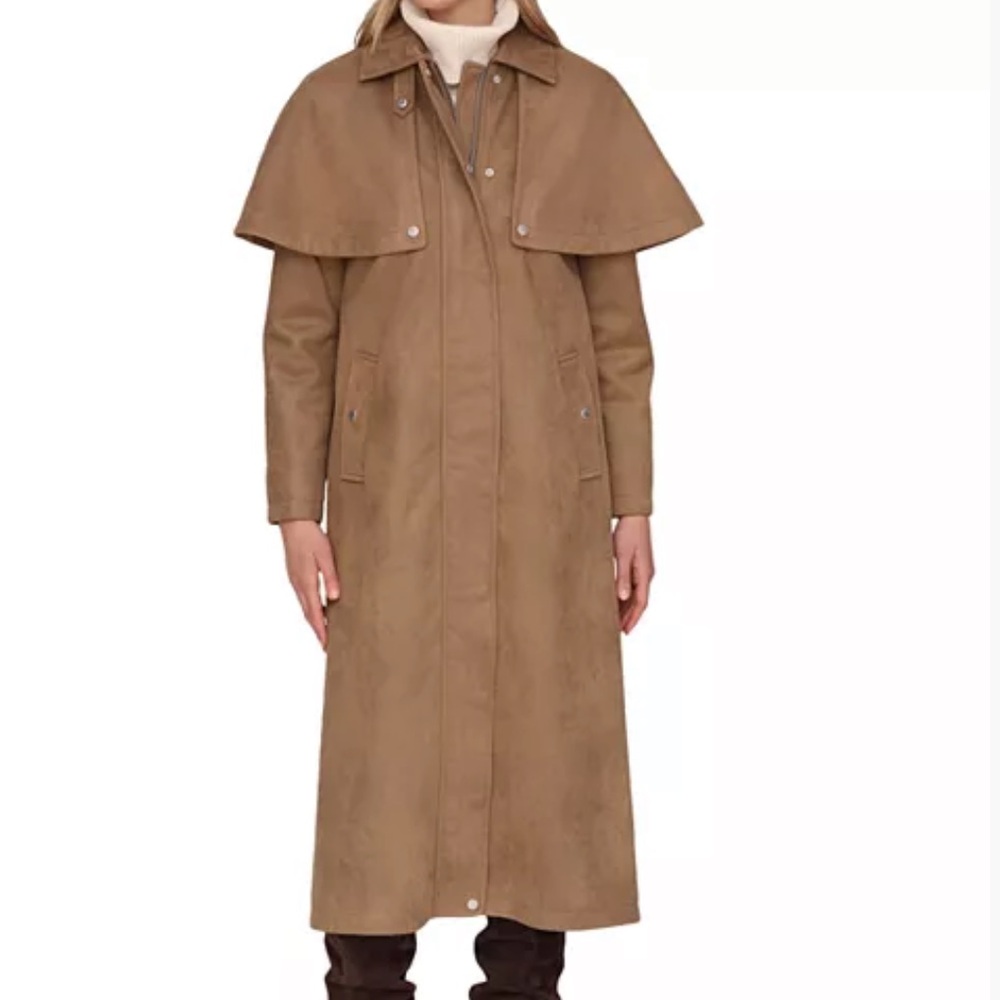 Avec Les Filles Faux Suede Cape Trench Coat